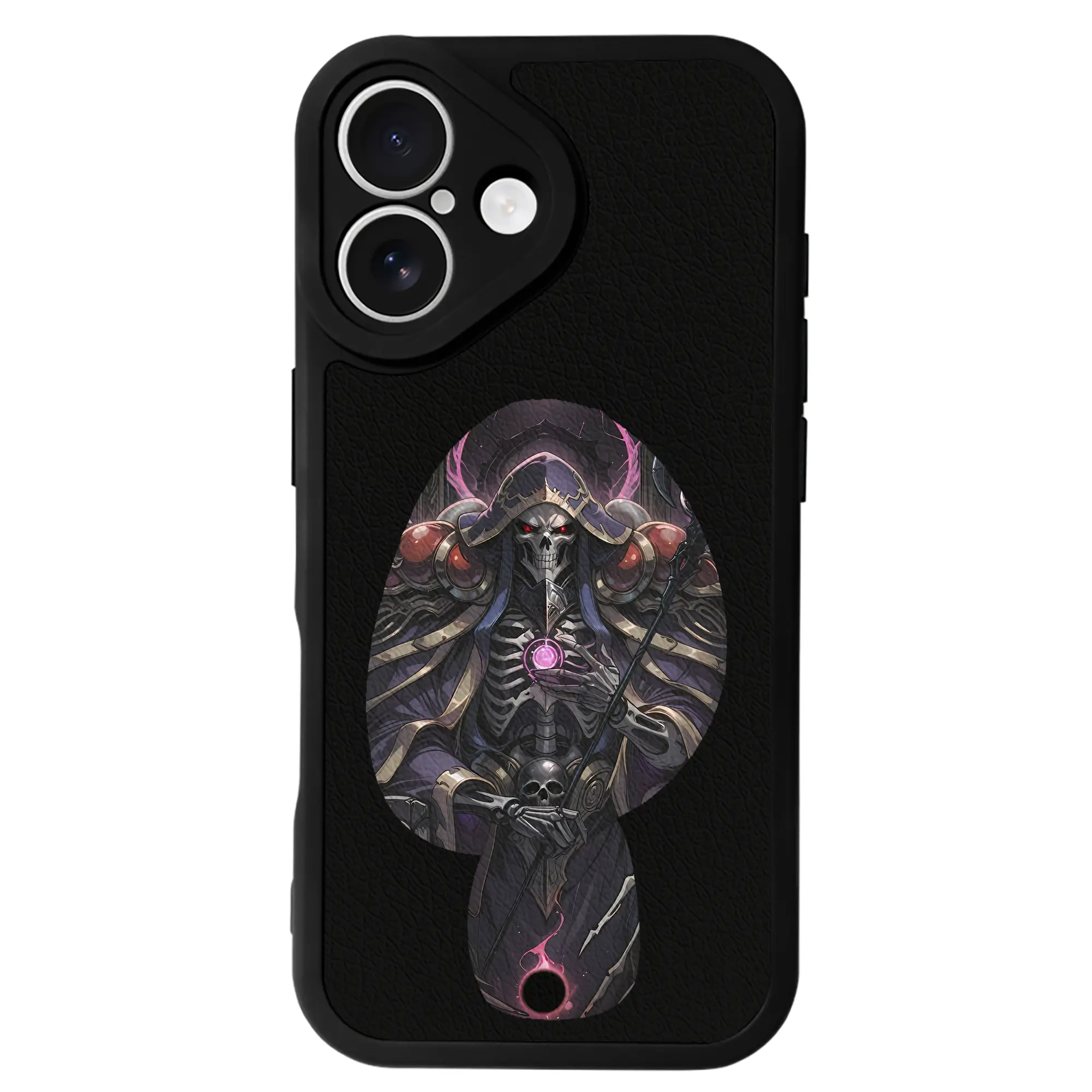 オーバーロード グッズ アインズ・ウール・ゴウン - IPhone 16シリーズ対応 ・ シリコンスマホケース ・ レザー調 ・ 高精度フィット ・ 耐衝撃 ・ ワイヤレス充電対応 ・ 精密カット